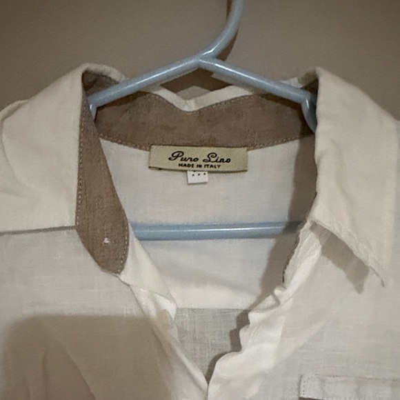 White and Tan Boys Linen Shirt - Picture 2 of 4